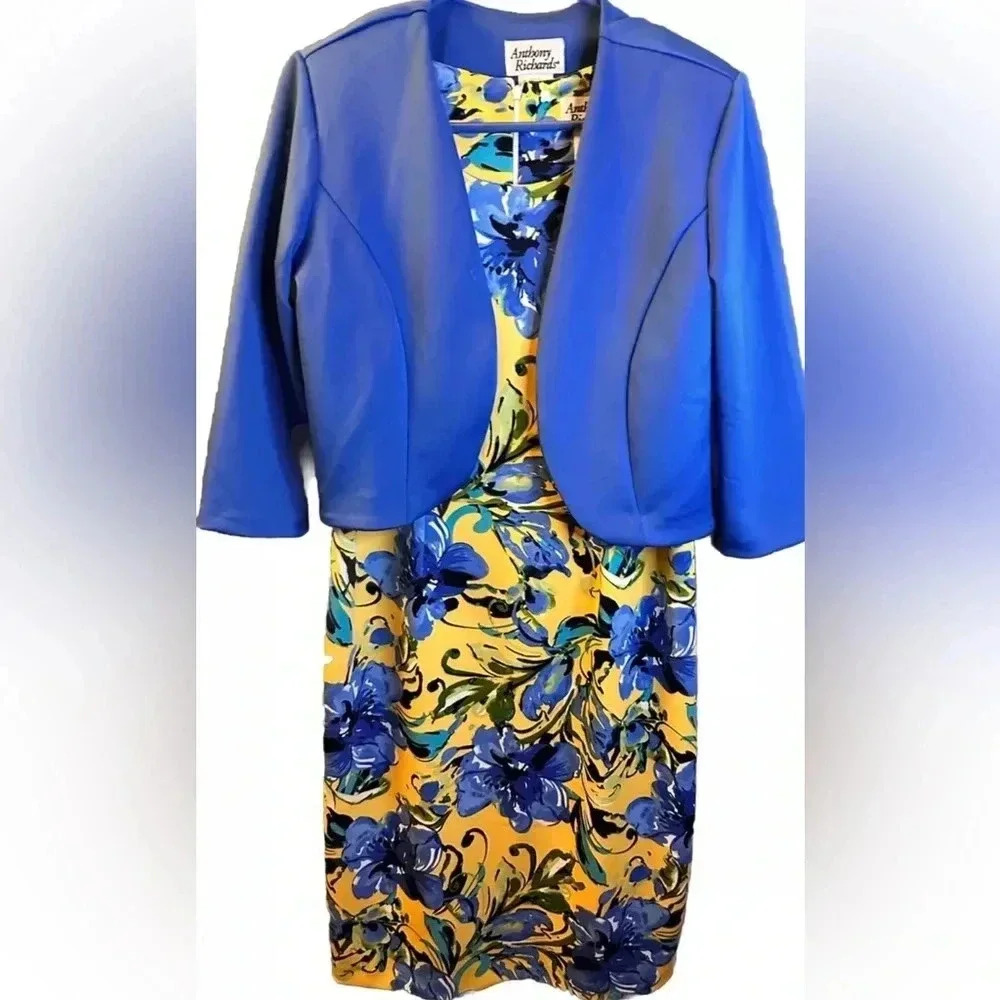 Anthony Richards Ladies Blue Yellow Floral Sheath Dress Size 10 MINT